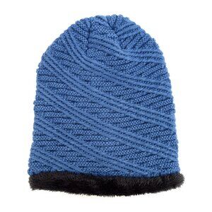 Hat - Slouchy Oversized Baggy  Winter Beanie Hat- Blue W/Gray Fur - Unisex - NWT